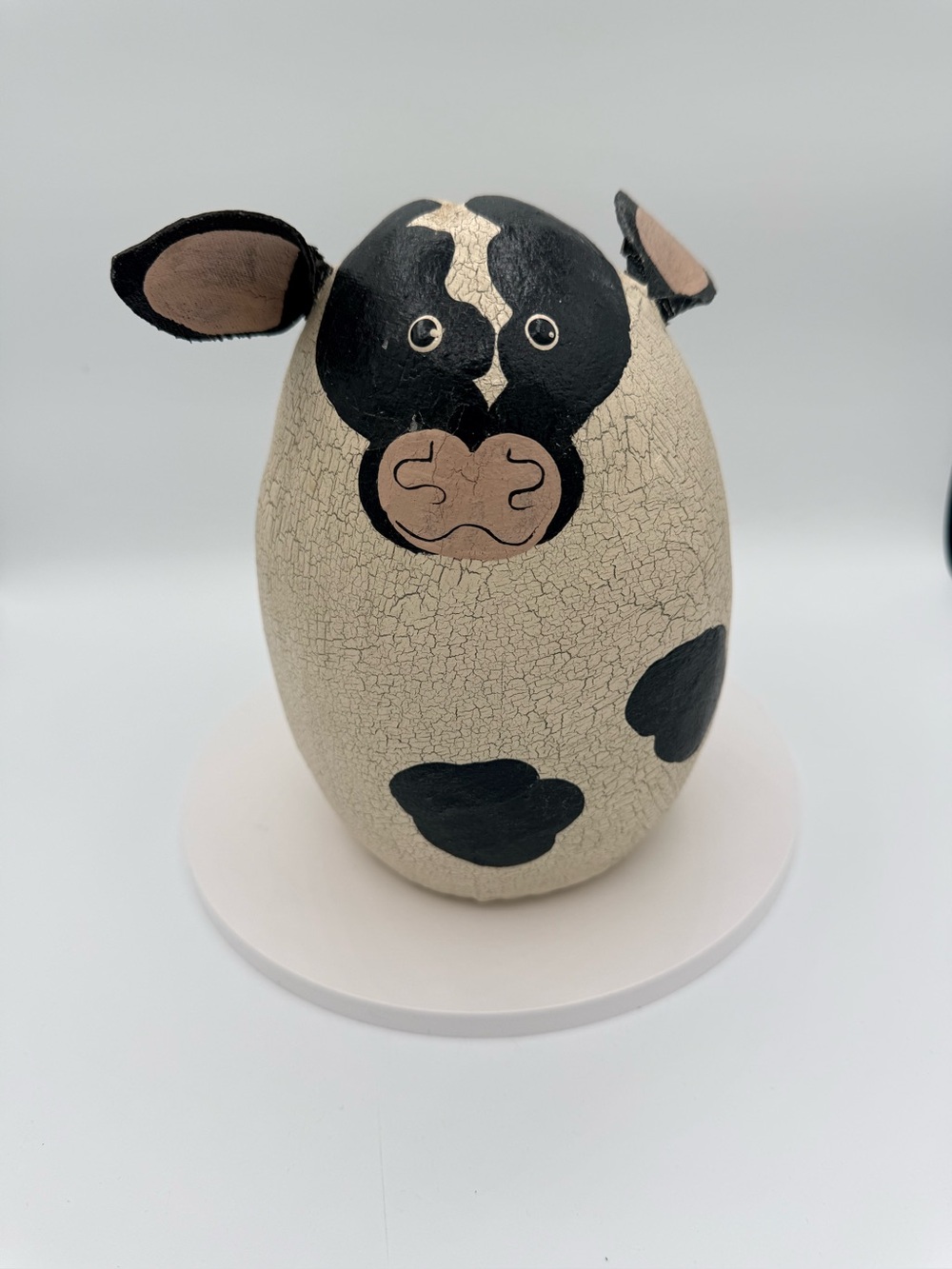 Vintage Natalie Silitche Handcrafted Cow Sculpture - Beige and Black folk Art